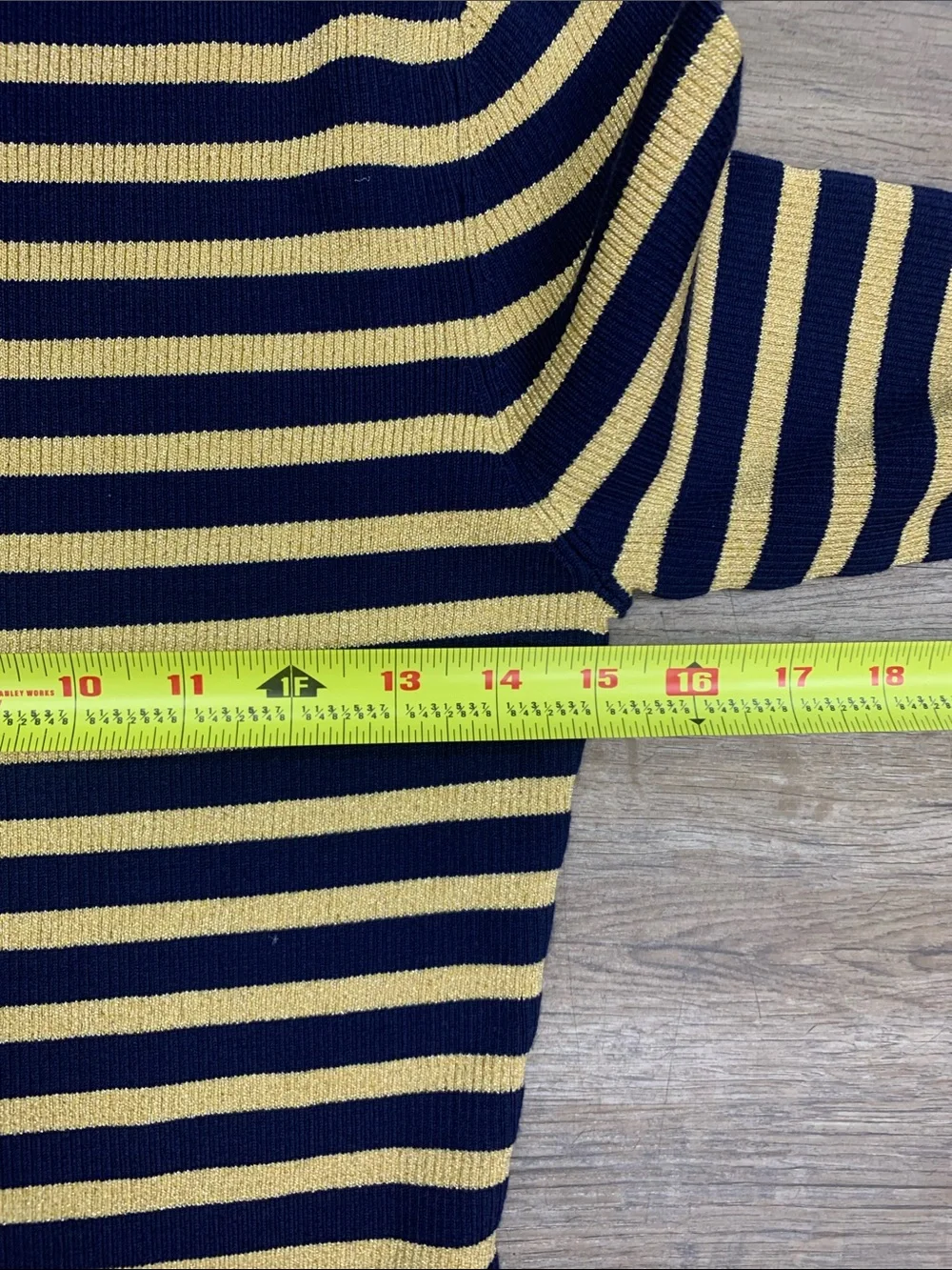 Michael Kors Navy and Yellow Striped Boatneck Sweater